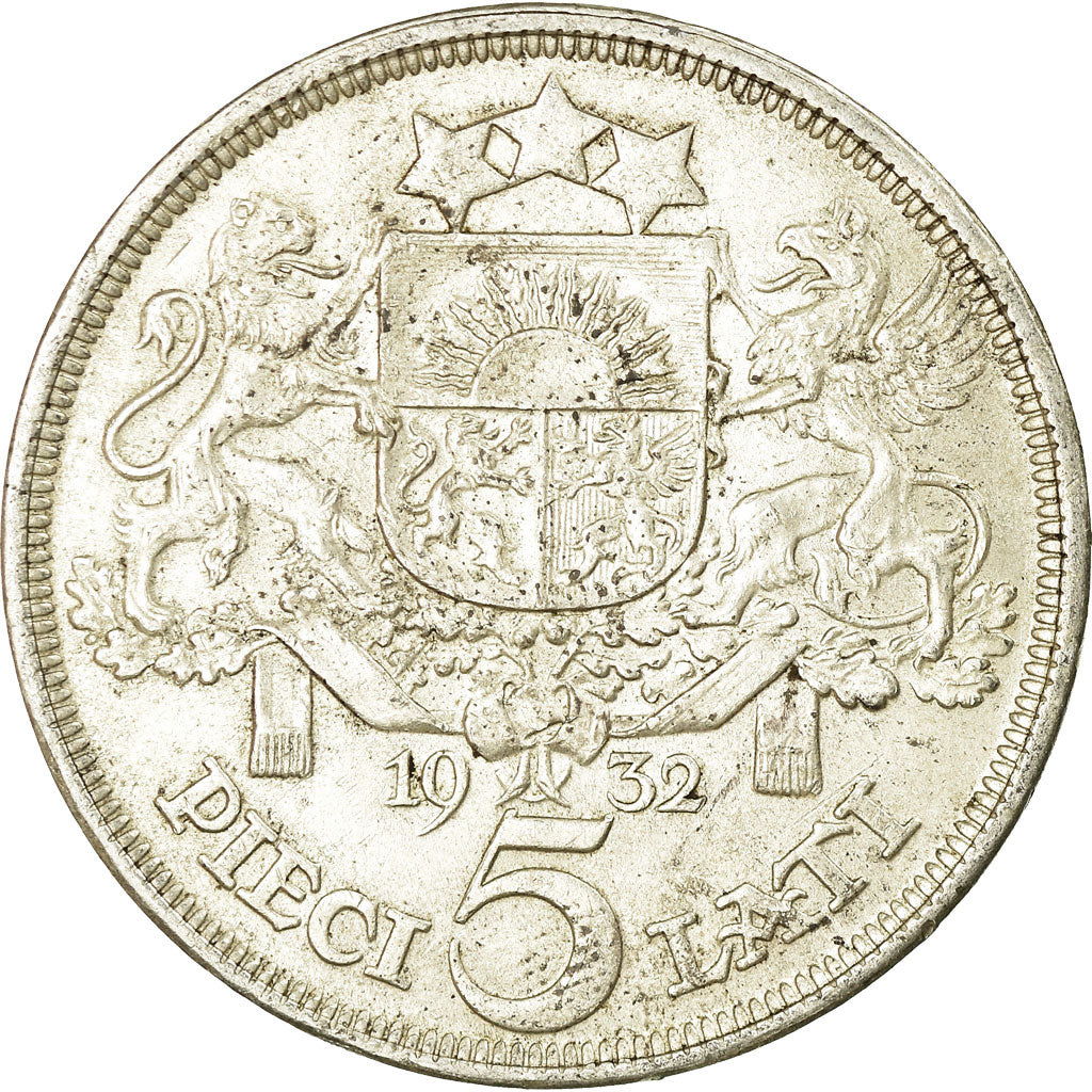 Monnaie, Latvia, 5 Lati, 1932, TTB+, Argent, KM:9