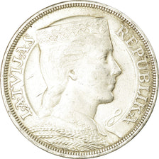 Moeda, Letónia, 5 Lati, 1932, AU(50-53), Prata, KM:9