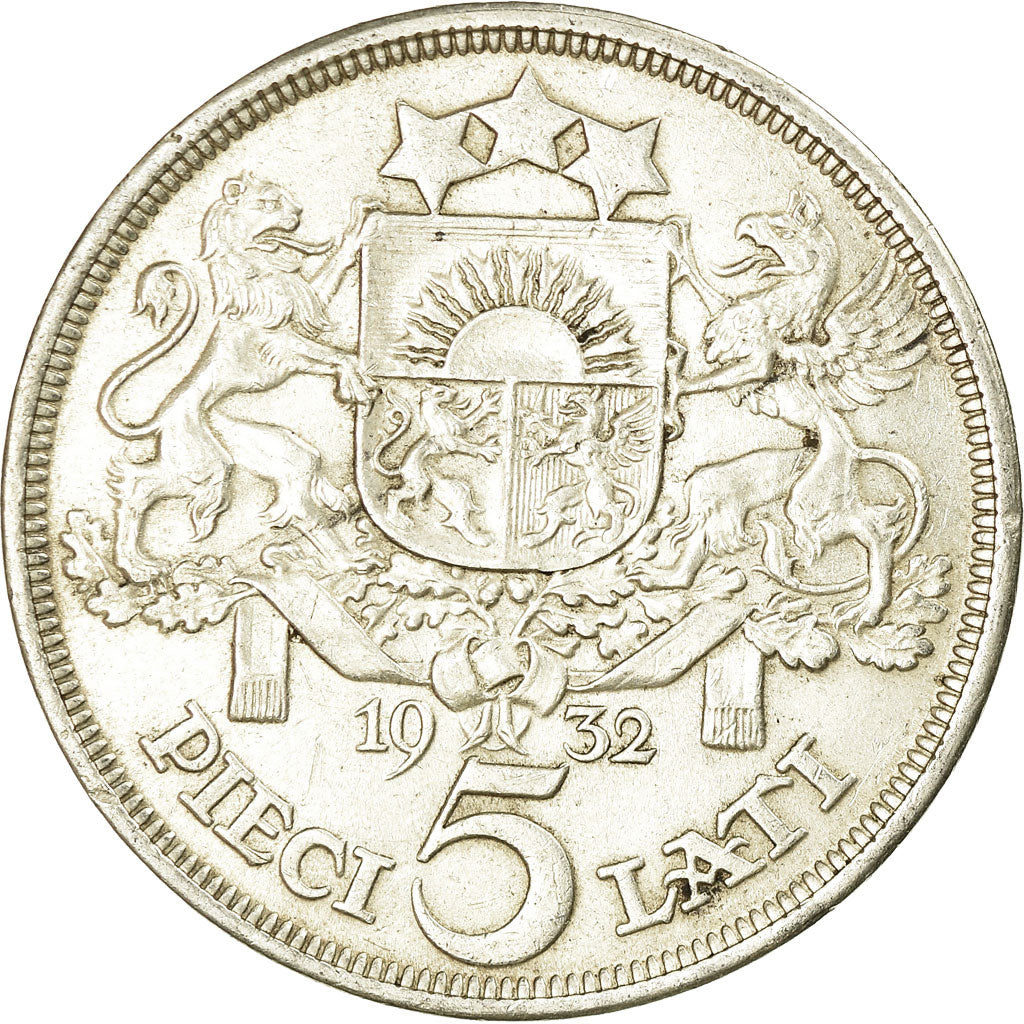 Moneta, Lettonia, 5 Lati, 1932, BB+, Argento, KM:9