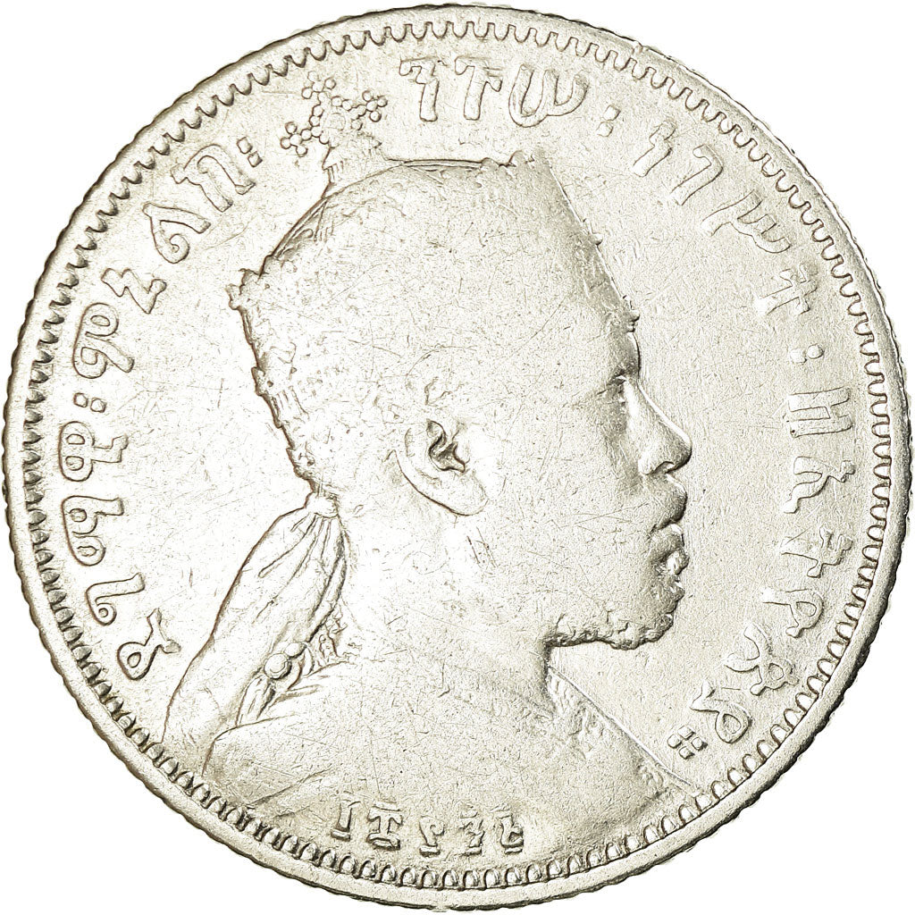 Coin, Ethiopia, Menelik II, 1/4 Birr, 1902, Paris, VF(20-25), Silver, KM:3