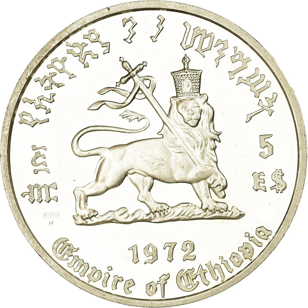 Coin, Ethiopia, Haile Selassie, 5 Dollars, 1972, MS(60-62), Silver, KM:52