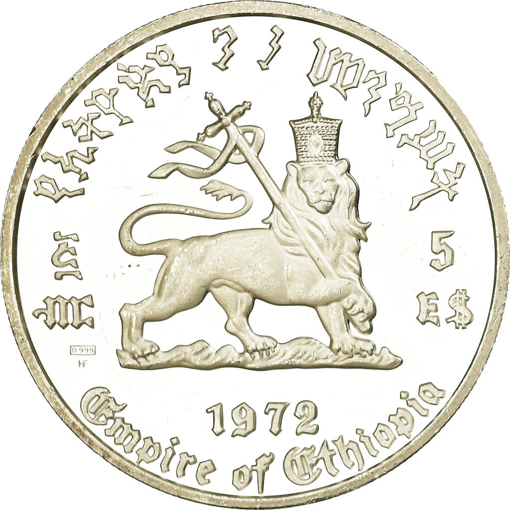 Coin, Ethiopia, Haile Selassie, 5 Dollars, 1972, MS(63), Silver, KM:52