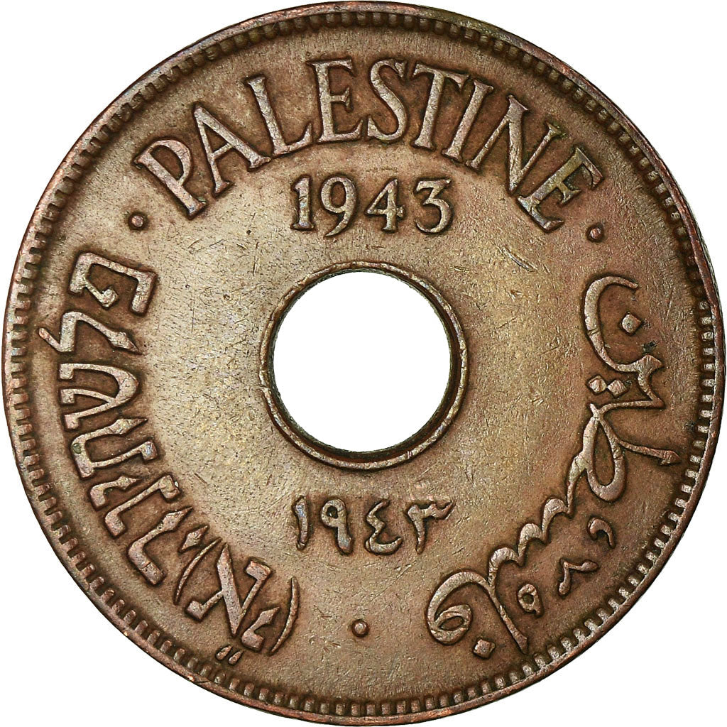 Coin, Palestine, 10 Mils, 1943, AU(50-53), Bronze, KM:4a