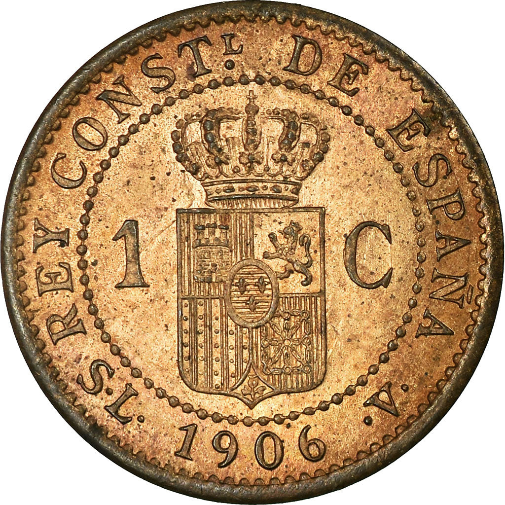 Coin, Spain, Alfonso XIII, Centimo, 1906, Madrid, MS(65-70), Bronze, KM:726