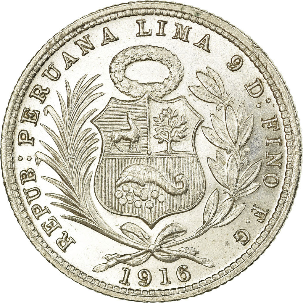Münze, Peru, 1/5 Sol, 1916, Lima, UNZ, Silber, KM:205.2