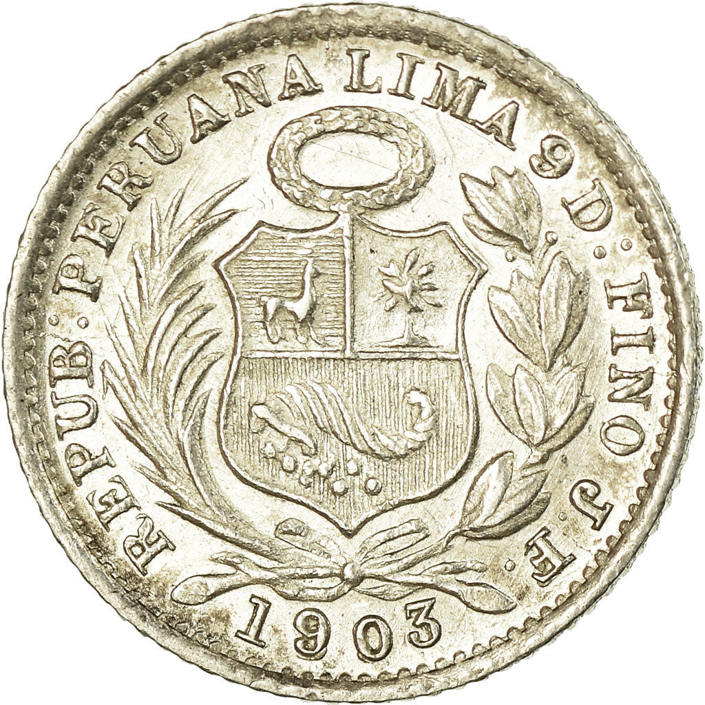 Coin, Peru, 1/2 Dinero, 1903, Lima, AU(55-58), Silver, KM:206.2