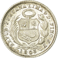 Coin, Peru, 1/2 Dinero, 1903, Lima, AU(55-58), Silver, KM:206.2
