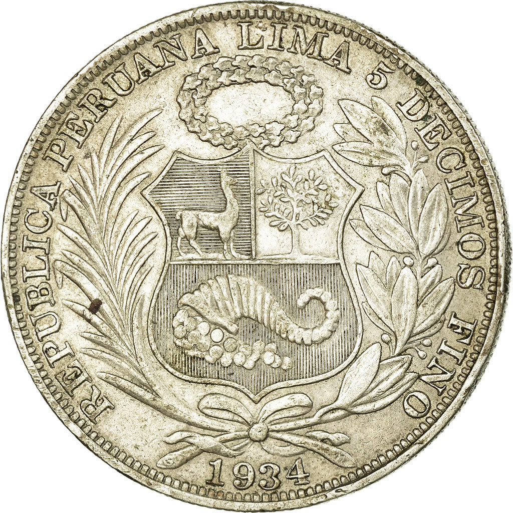 Monnaie, Pérou, Sol, 1934, Lima, TTB, Argent, KM:218.2