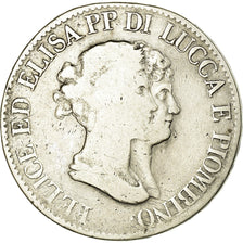 Monnaie, États italiens, LUCCA, Felix and Elisa, 5 Franchi, 1807, Firenze, B+