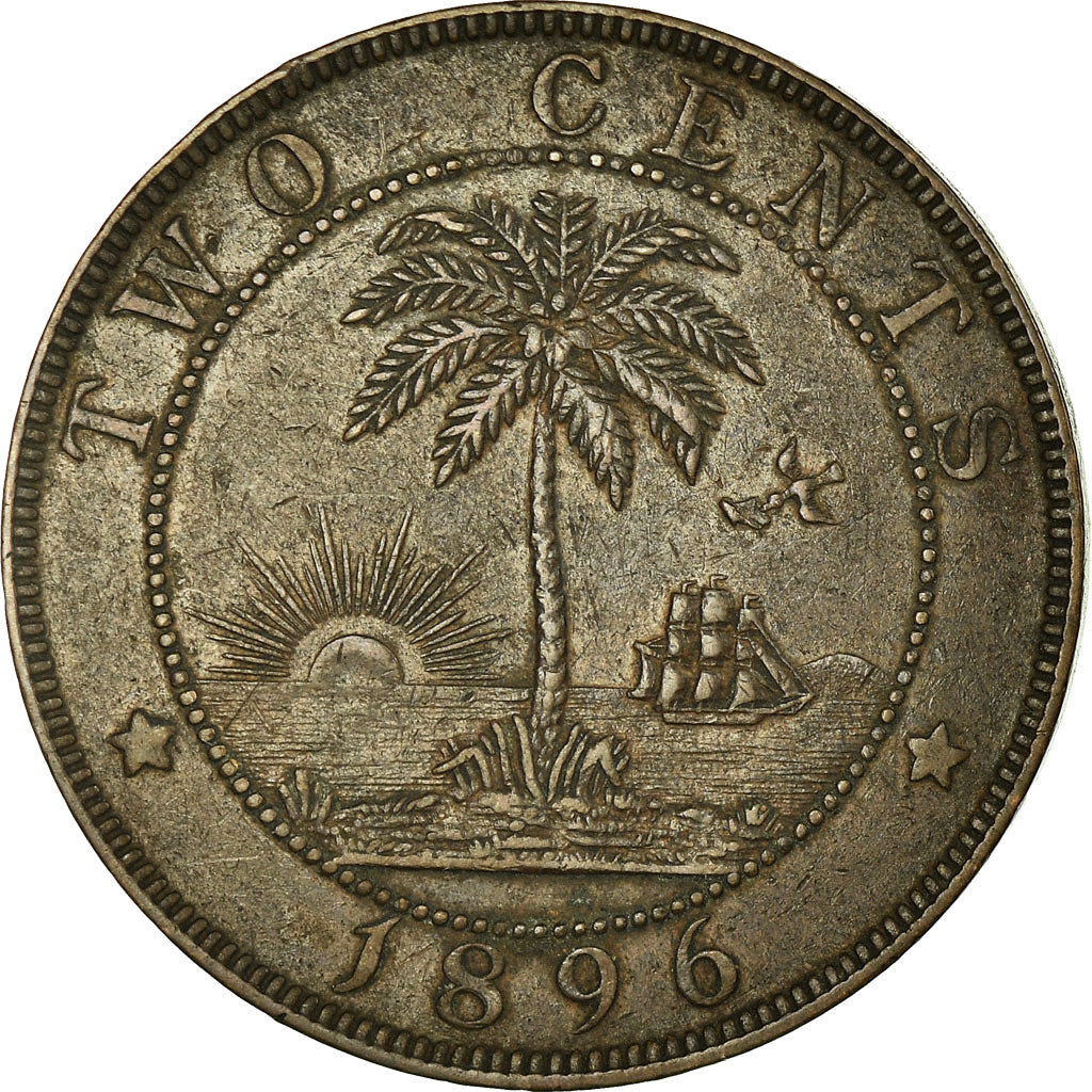 Coin, Liberia, 2 Cents, 1896, Heaton, Birmingham, England, EF(40-45), Bronze