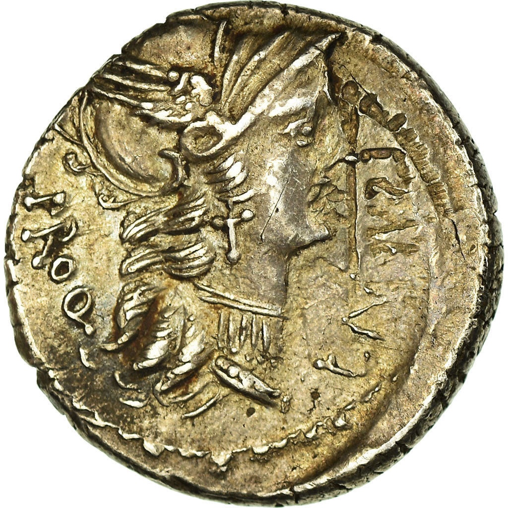 Moneta, Manlia, Denarius, BB+, Argento, Crawford:367/3