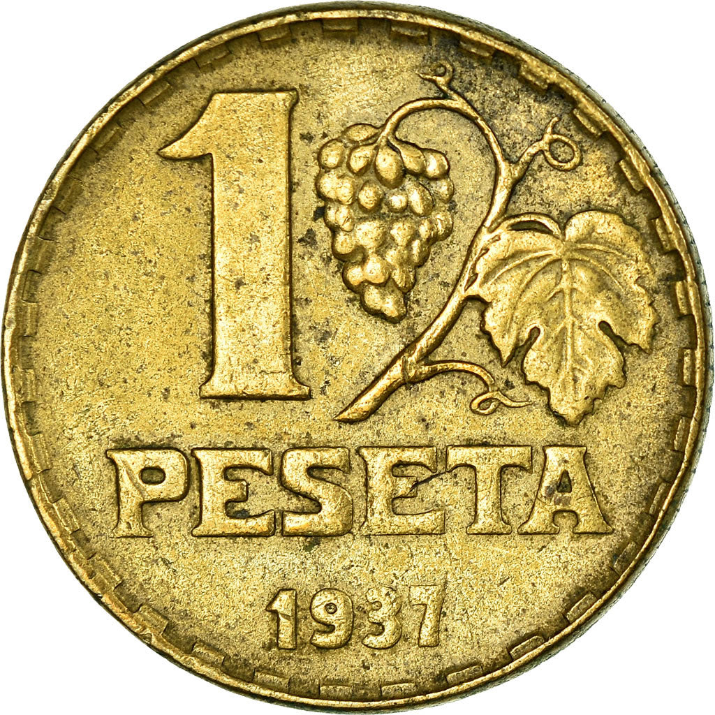 Moneta, Spagna, Peseta, 1937, Madrid, BB+, Ottone, KM:755