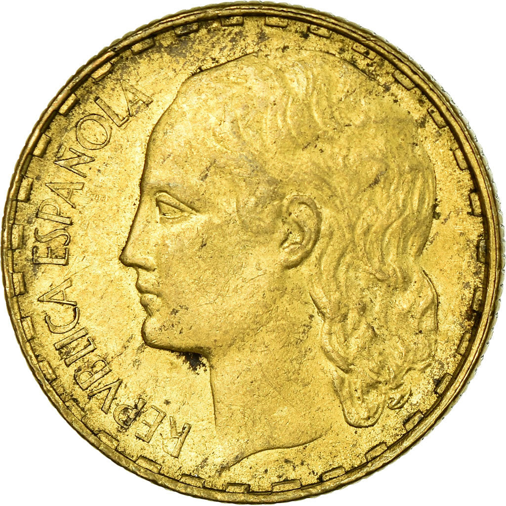 Coin, Spain, Peseta, 1937, Madrid, AU(50-53), Brass, KM:755