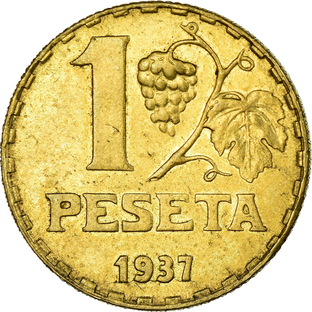 Coin, Spain, Peseta, 1937, Madrid, AU(50-53), Brass, KM:755