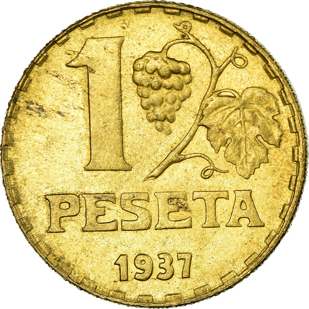 Coin, Spain, Peseta, 1937, Madrid, AU(50-53), Brass, KM:755