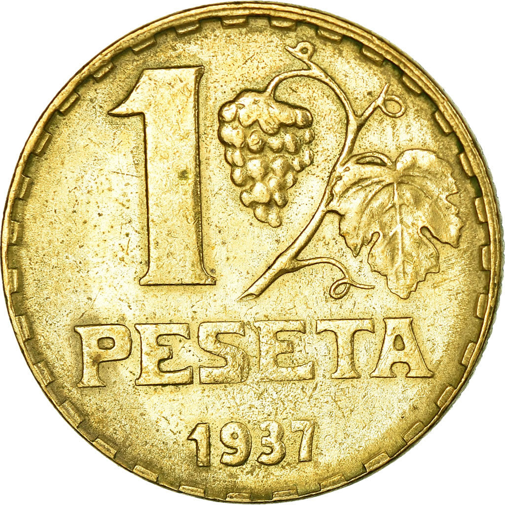 Coin, Spain, Peseta, 1937, Madrid, AU(50-53), Brass, KM:755