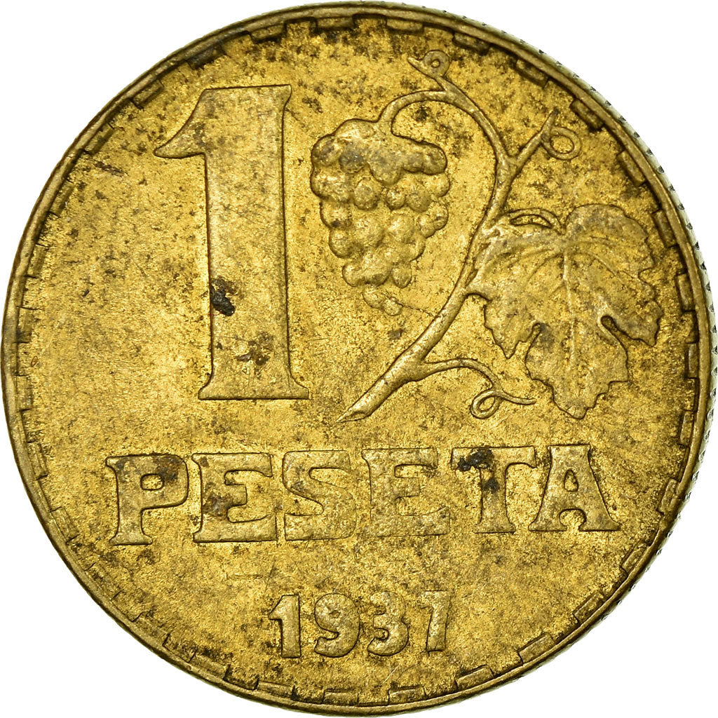 Coin, Spain, Peseta, 1937, Madrid, AU(50-53), Brass, KM:755