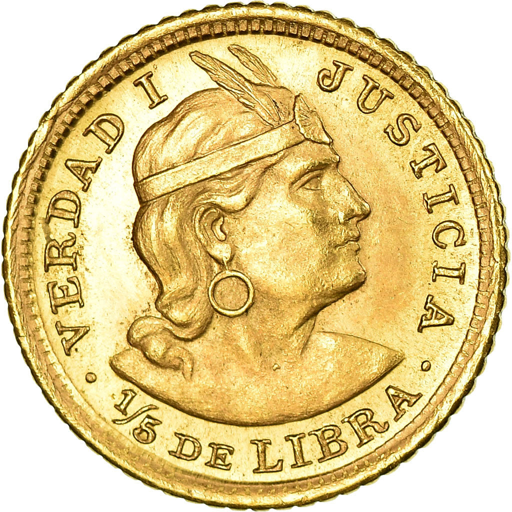 Moneta, Perù, 1/5 Libra, Pound, 1963, Lima, SPL, Oro, KM:210