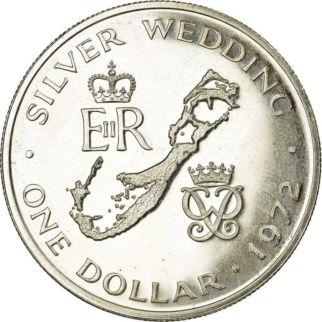 Coin, Bermuda, Elizabeth II, Dollar, 1972, MS(60-62), Silver, KM:22