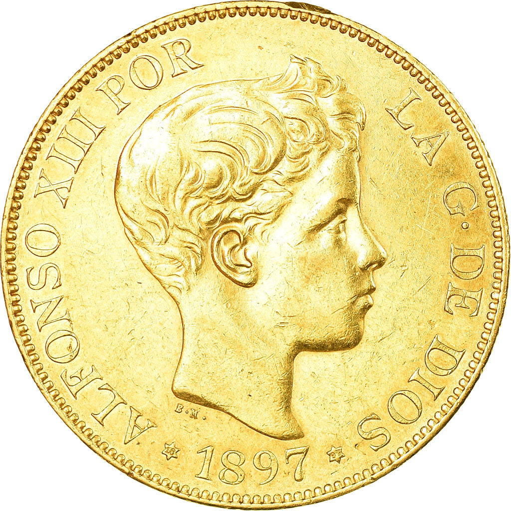Moneda, España, Alfonso XIII, 100 Pesetas, 1897, Madrid, MBC, Oro rojo, KM:708
