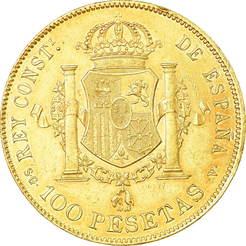 Moneda, España, Alfonso XIII, 100 Pesetas, 1897, Madrid, MBC, Oro rojo, KM:708