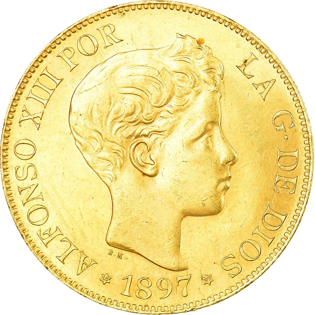 Moneda, España, Alfonso XIII, 100 Pesetas, 1897, Madrid, EBC+, Oro rojo, KM:708
