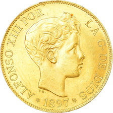 Moneda, España, Alfonso XIII, 100 Pesetas, 1897, Madrid, EBC+, Oro rojo, KM:708
