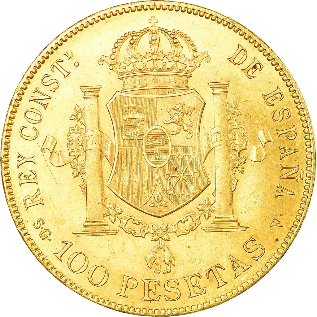 Moneda, España, Alfonso XIII, 100 Pesetas, 1897, Madrid, EBC+, Oro rojo, KM:708