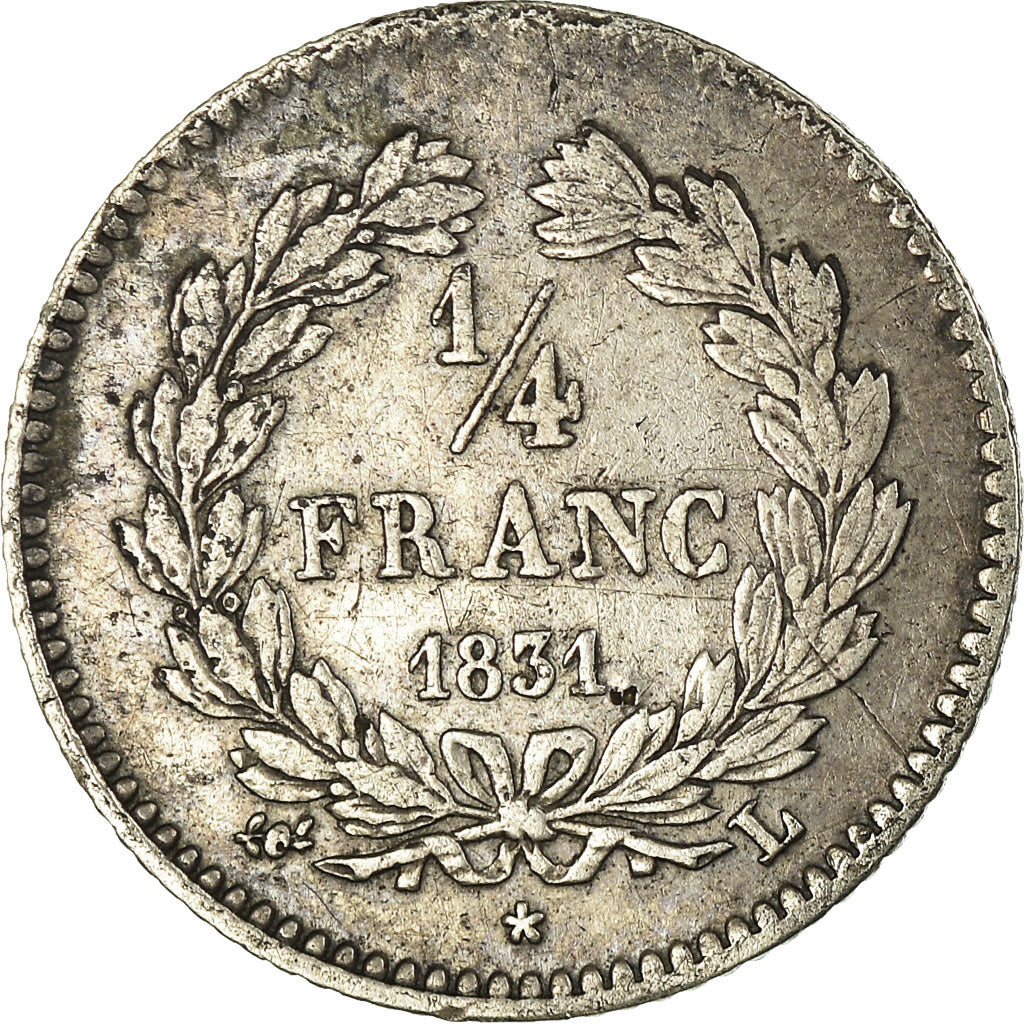 Moneta, Francja, Louis-Philippe, 1/4 Franc, 1831, Bayonne, VF(30-35), Srebro
