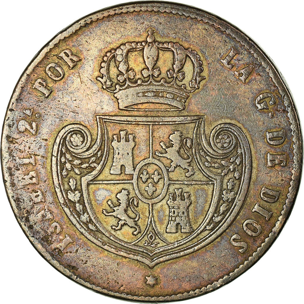 Coin, Spain, Isabel II, 1/2 Réal, 1853, Madrid, EF(40-45), Copper, KM:591.3