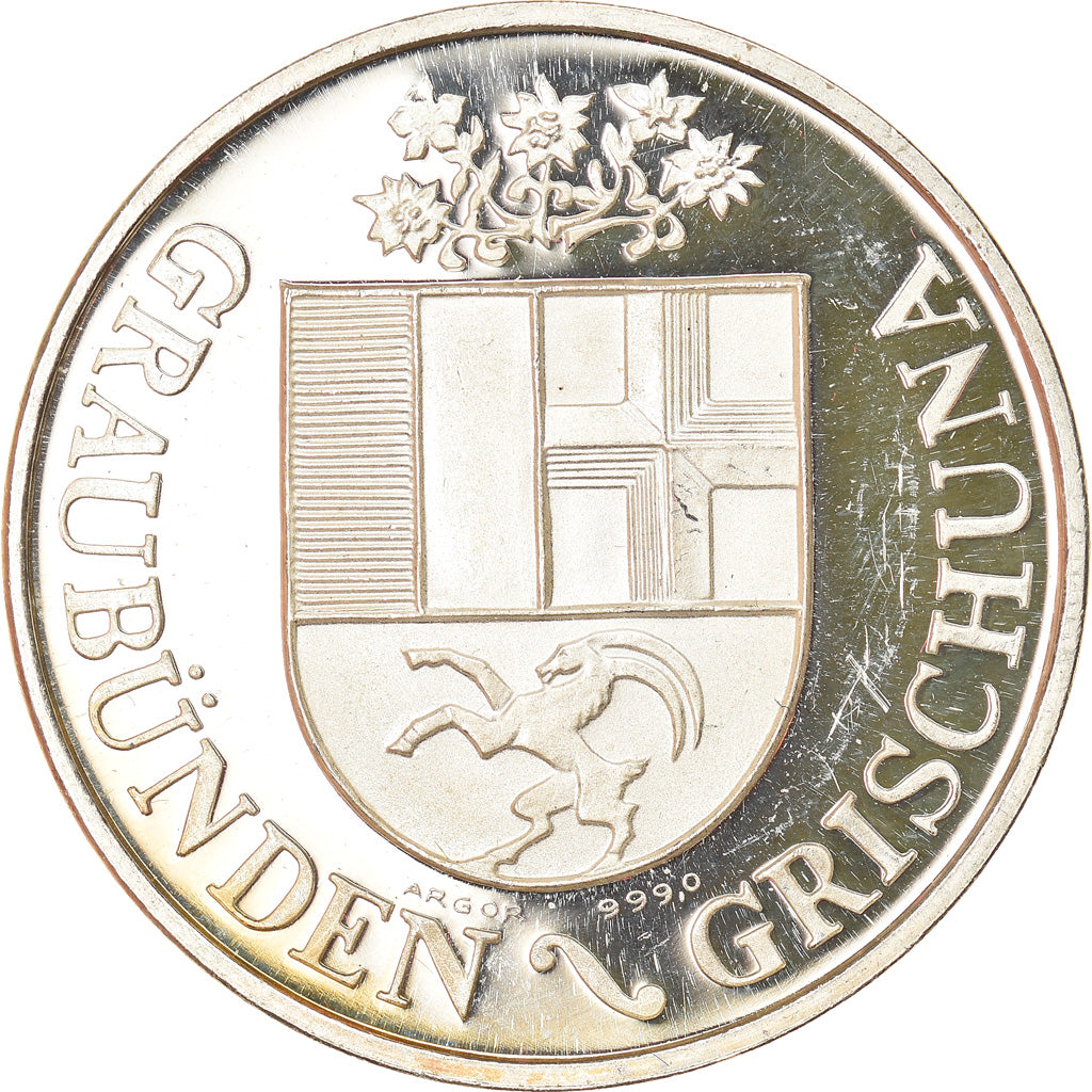 Switzerland, Medal, Graubünden-Grischuna, Samedan, Geography, MS(63), Silver