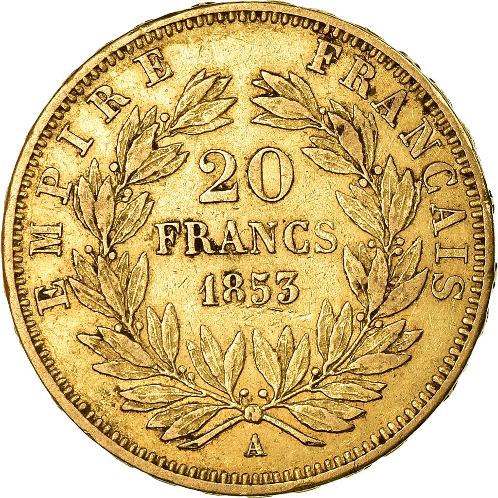 Moneta, Francia, Napoleon III, Napoléon III, 20 Francs, 1853, Paris, BB, Oro
