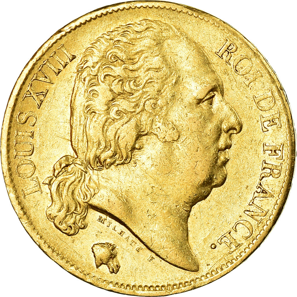 Moeda, França, Louis XVIII, Louis XVIII, 20 Francs, 1820, Paris, EF(40-45)