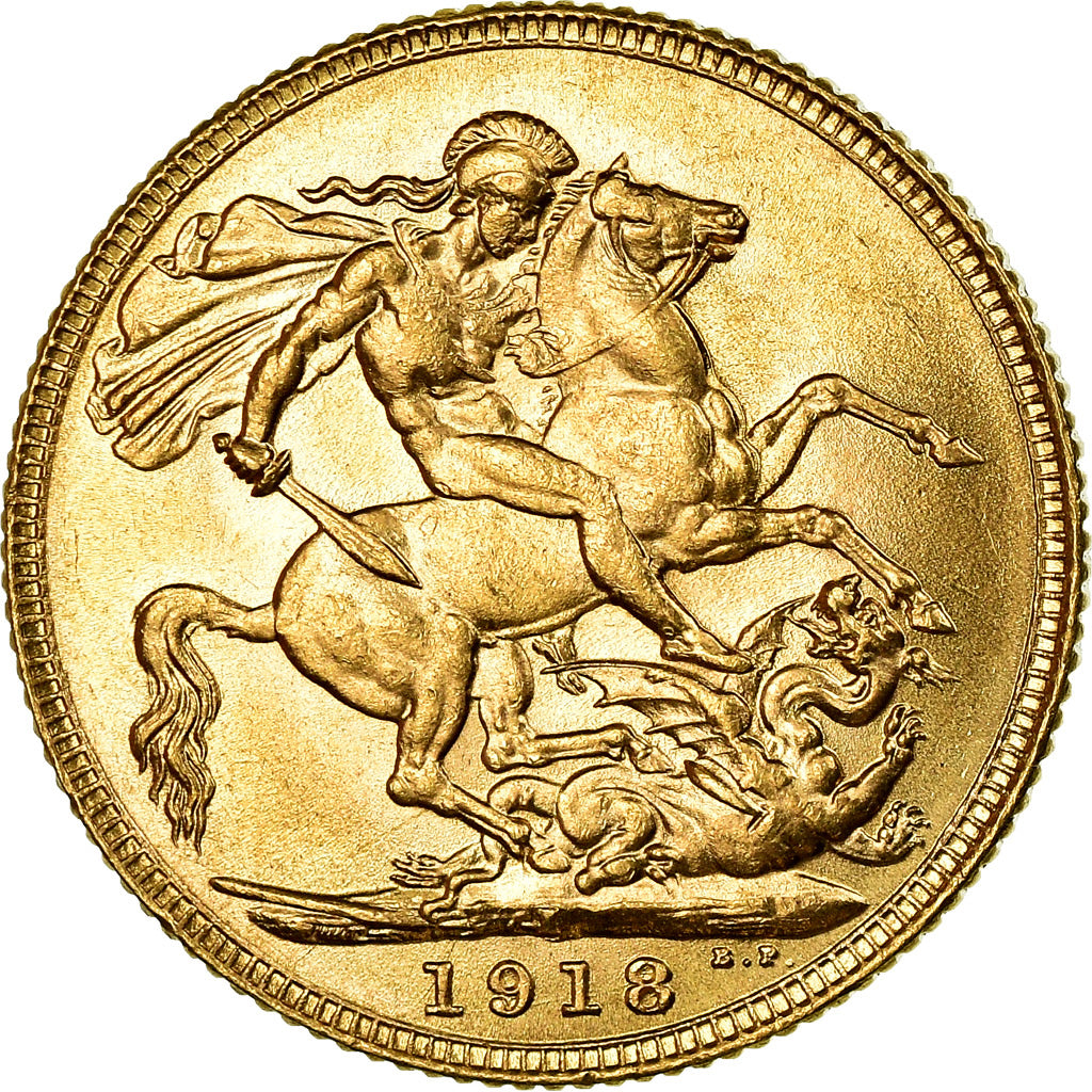 Coin, INDIA-BRITISH, George V, Sovereign, 1918, Bombay, MS(63), Gold, KM:525A