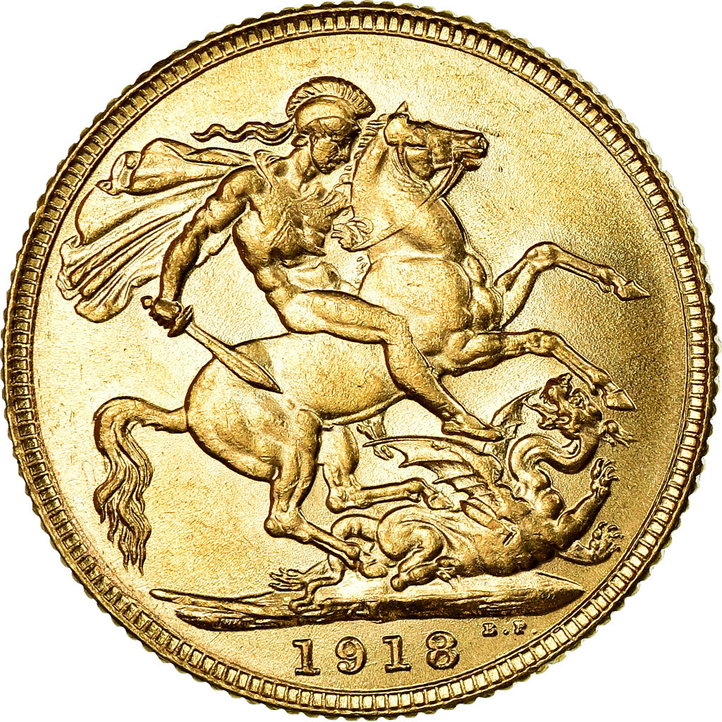 Coin, INDIA-BRITISH, George V, Sovereign, 1918, Bombay, MS(63), Gold, KM:525A