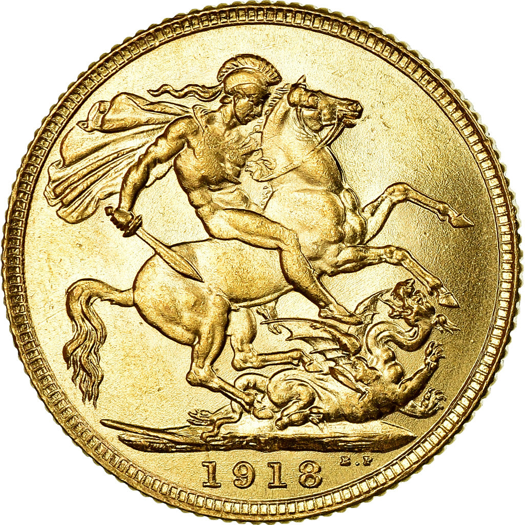 Coin, INDIA-BRITISH, George V, Sovereign, 1918, Bombay, MS(63), Gold, KM:525A