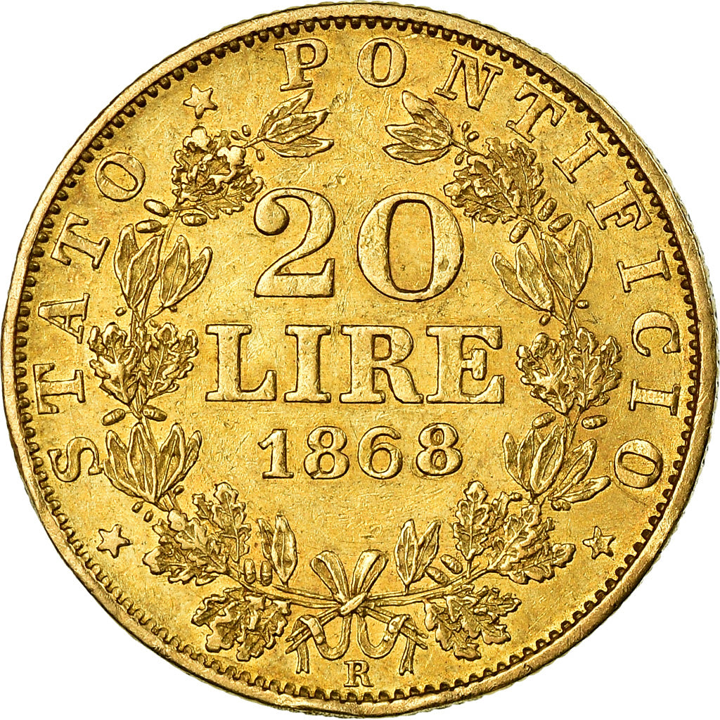 Coin, ITALIAN STATES, PAPAL STATES, Pius IX, 20 Lire, 1868, Roma, VF(30-35)