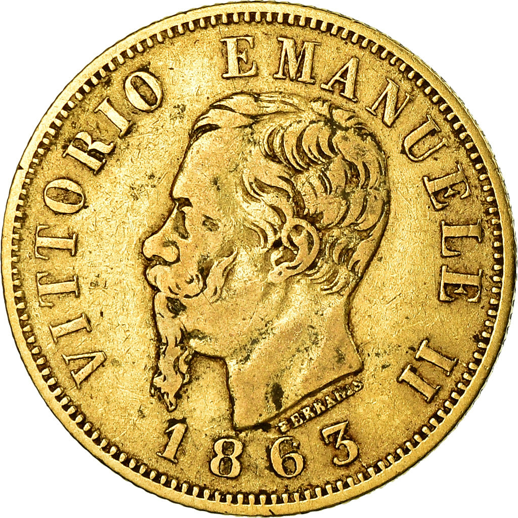 Moneda, Italia, Vittorio Emanuele II, 10 Lire, 1863, Torino, BC+, Oro, KM:9.3