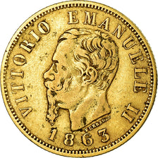 Moneda, Italia, Vittorio Emanuele II, 10 Lire, 1863, Torino, BC+, Oro, KM:9.3