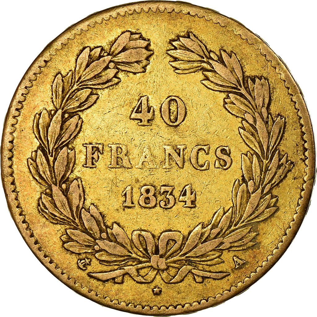Moneta, Francja, Louis-Philippe, 40 Francs, 1834, Paris, VF(30-35), Złoto
