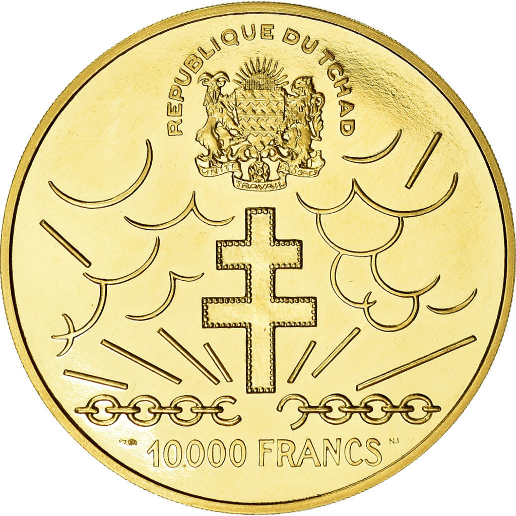 Coin, Chad, Général De Gaulle, 10000 Francs, 1970, MS(64), Gold, KM:11