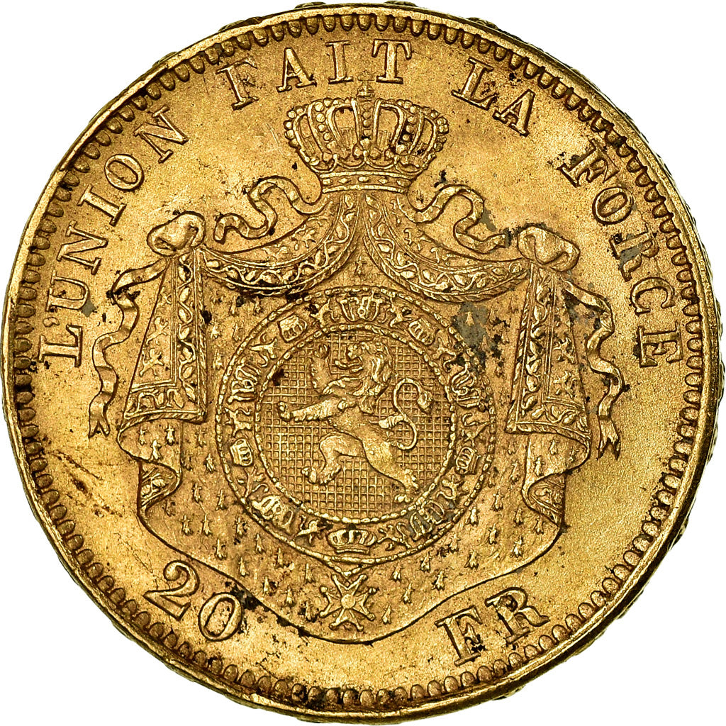 Moneda, Bélgica, Leopold II, 20 Francs, 20 Frank, 1870, Brussels, EBC, Oro