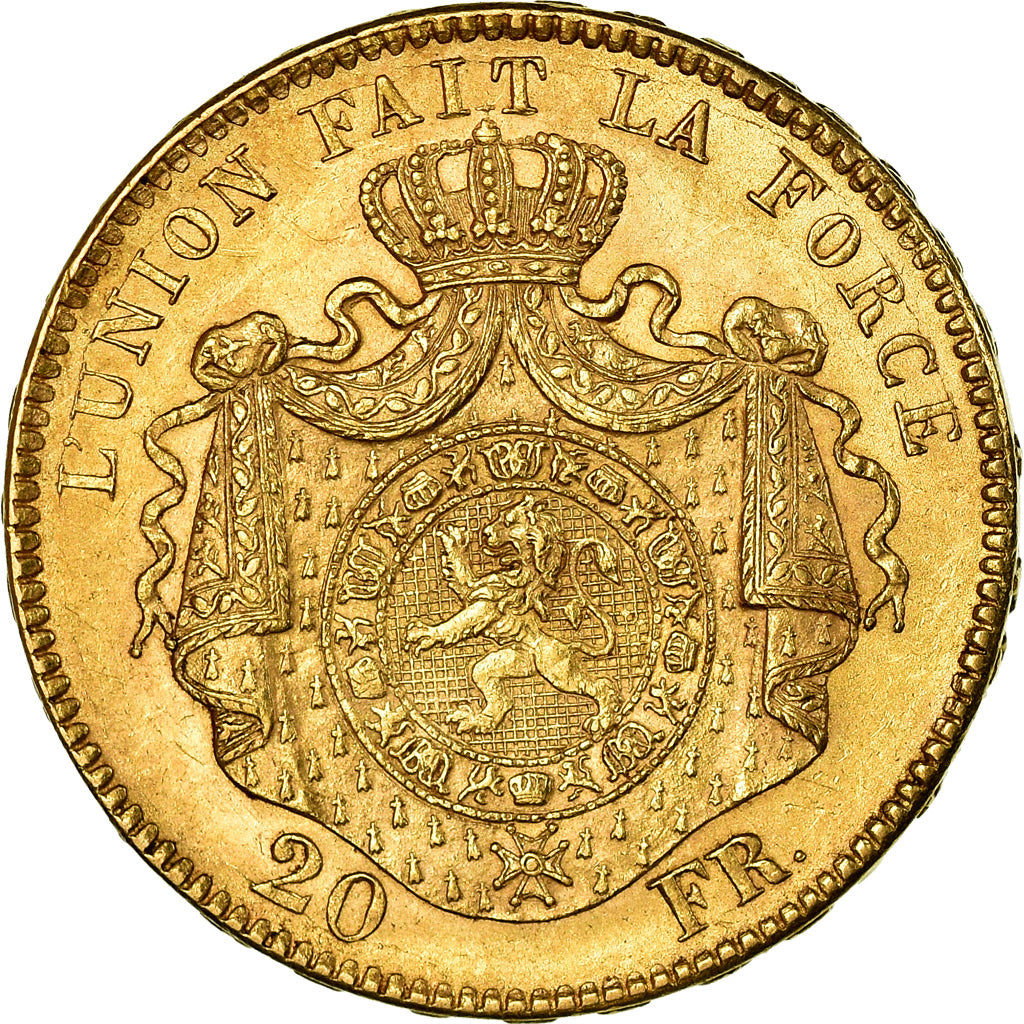 Coin, Belgium, Leopold II, 20 Francs, 20 Frank, 1869, MS(63), Gold, KM:32