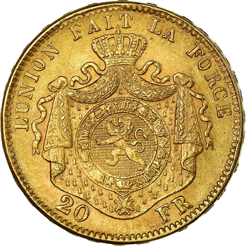 Moneta, Belgia, Leopold II, 20 Francs, 20 Frank, 1871, MS(60-62), Złoto, KM:37