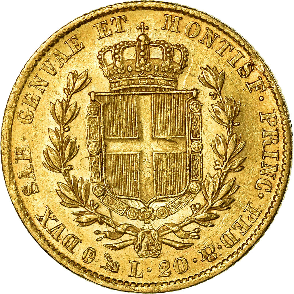 Moeda, ESTADOS ITALIANOS, SARDINIA, Carlo Alberto, 20 Lire, 1838, Genoa