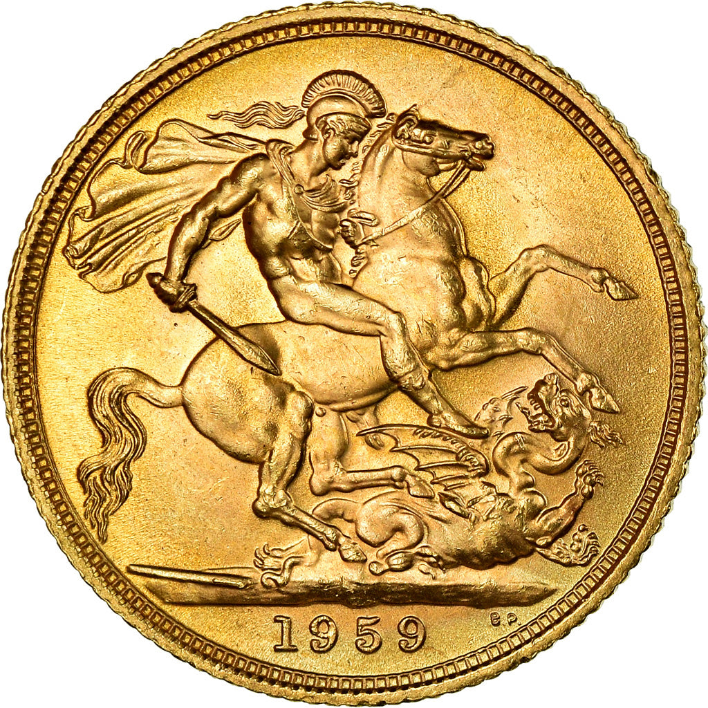 Coin, Great Britain, Elizabeth II, Sovereign, 1959, London, MS(64), Gold, KM:908