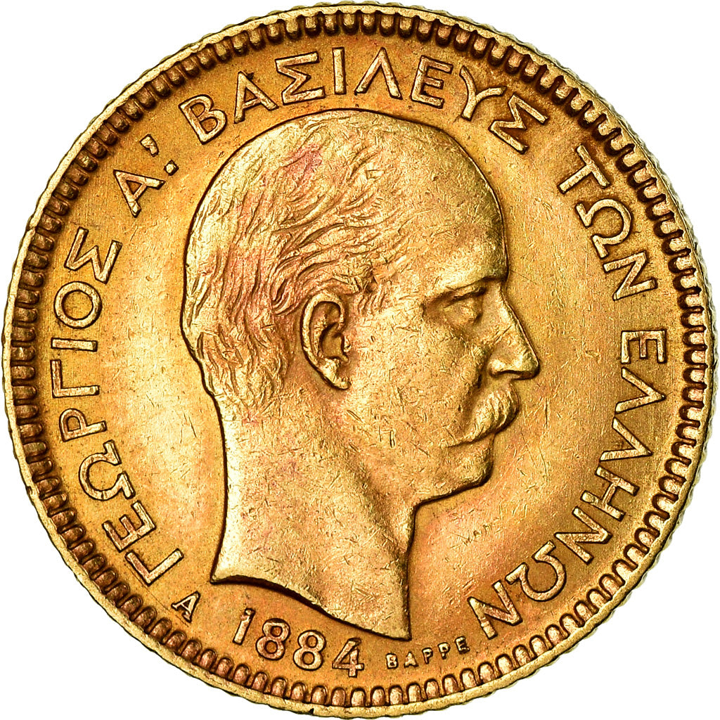 Coin, Greece, George I, 20 Drachmai, 1884, Paris, AU(55-58), Gold, KM:56