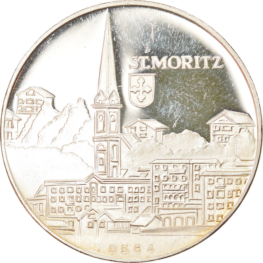 Switzerland, Medal, Graubünden-Grischuna, St.Moritz, Geography, MS(63), Silver