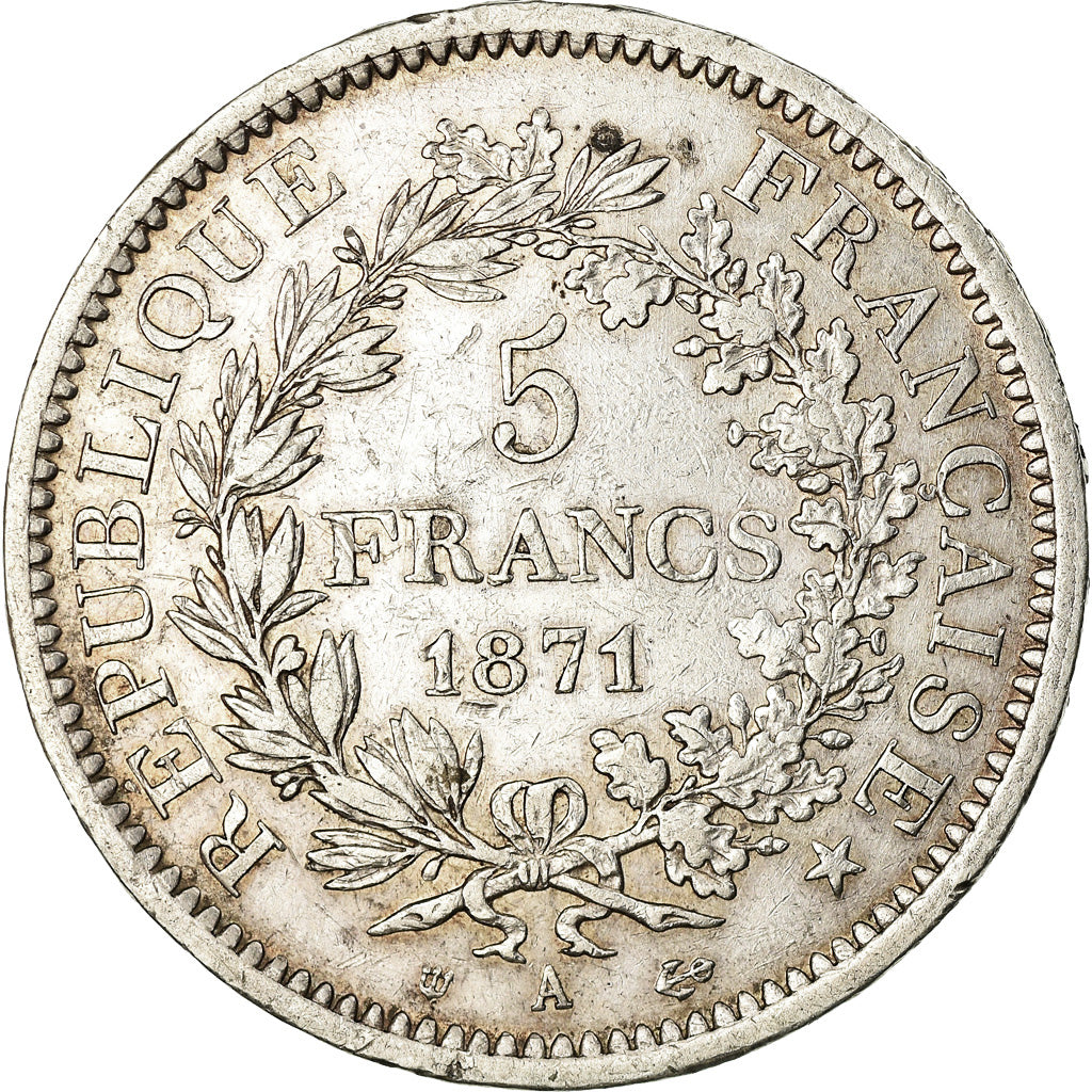 Coin, France, Hercule, 5 Francs, 1871, Paris, Camélinat, EF(40-45), Silver