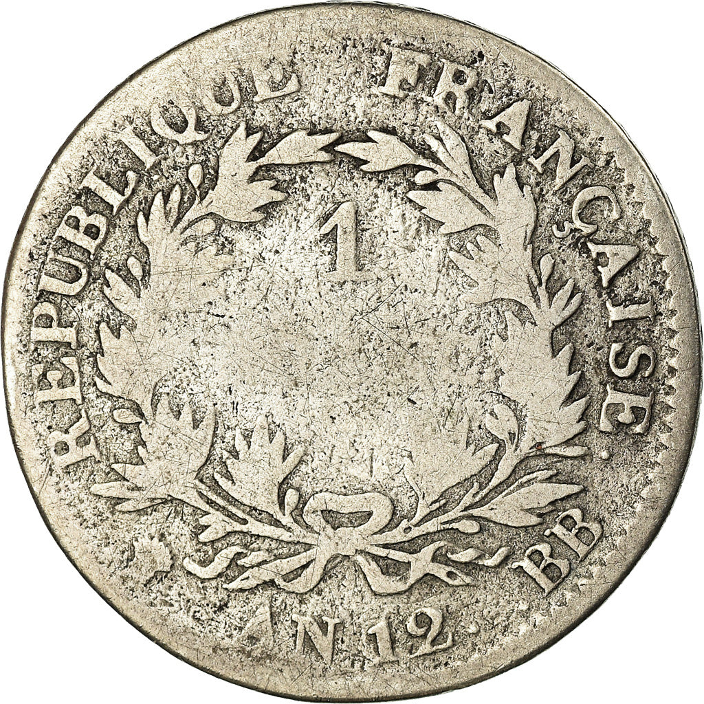 Moneta, Francja, Napoléon I, Franc, An 12, Strasbourg, Rzadkie, F(12-15)